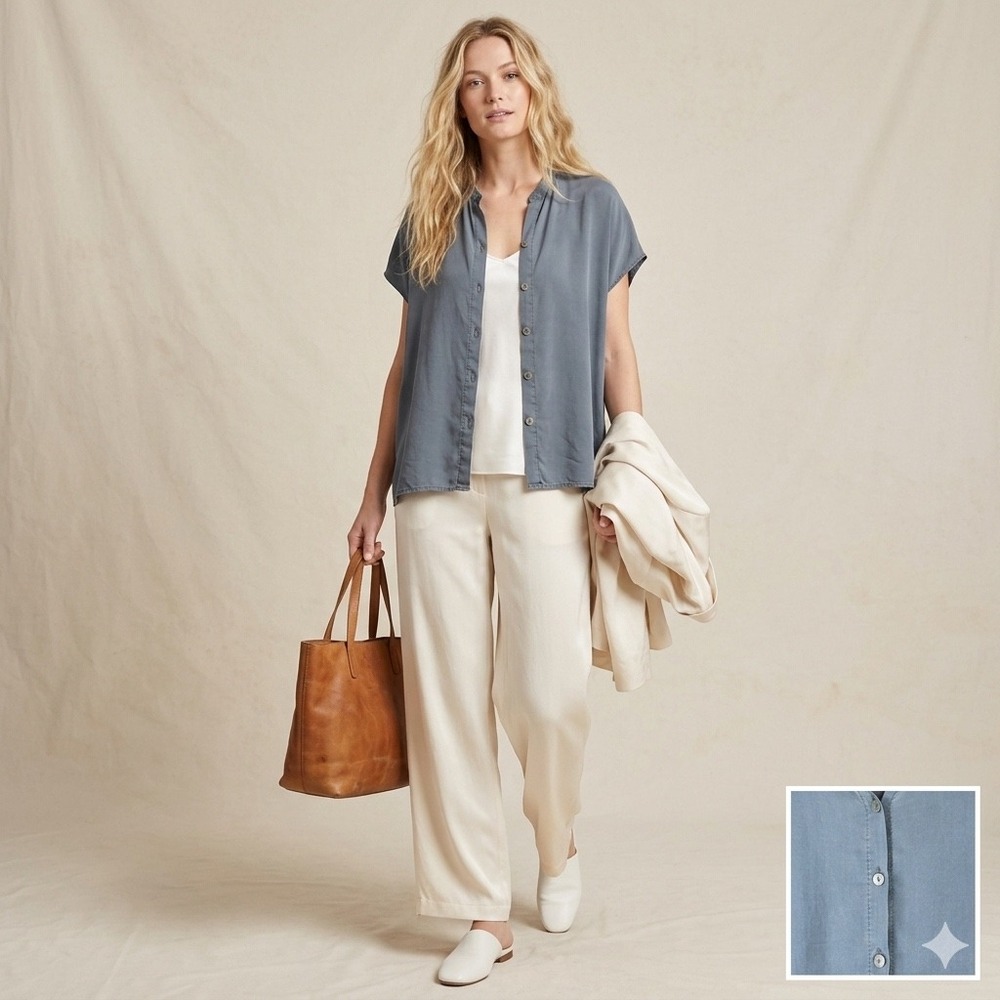 Eileen Fisher Silk Feel Blouse S Minimalist CBK Quiet Luxury Flowy Coastal Boxy